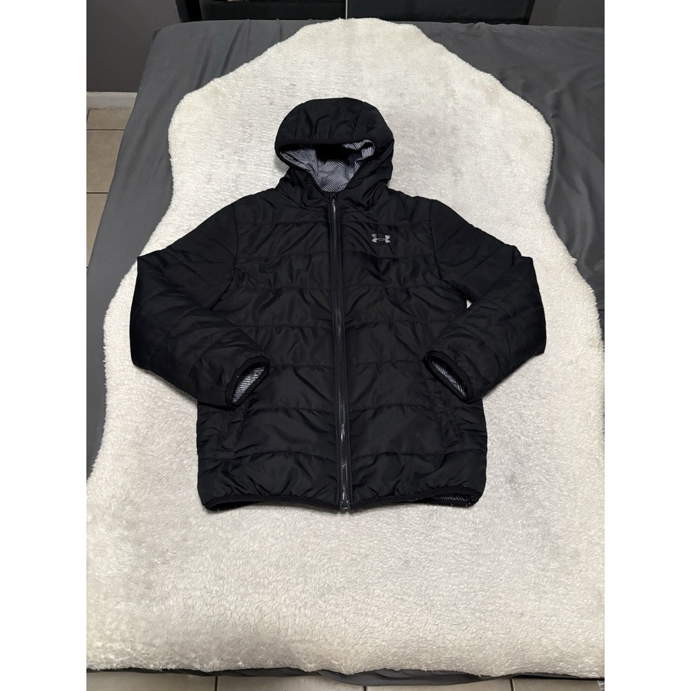Under Armour Boys Pronto Reversible Puffer Jacket Black Size Large L Used UA